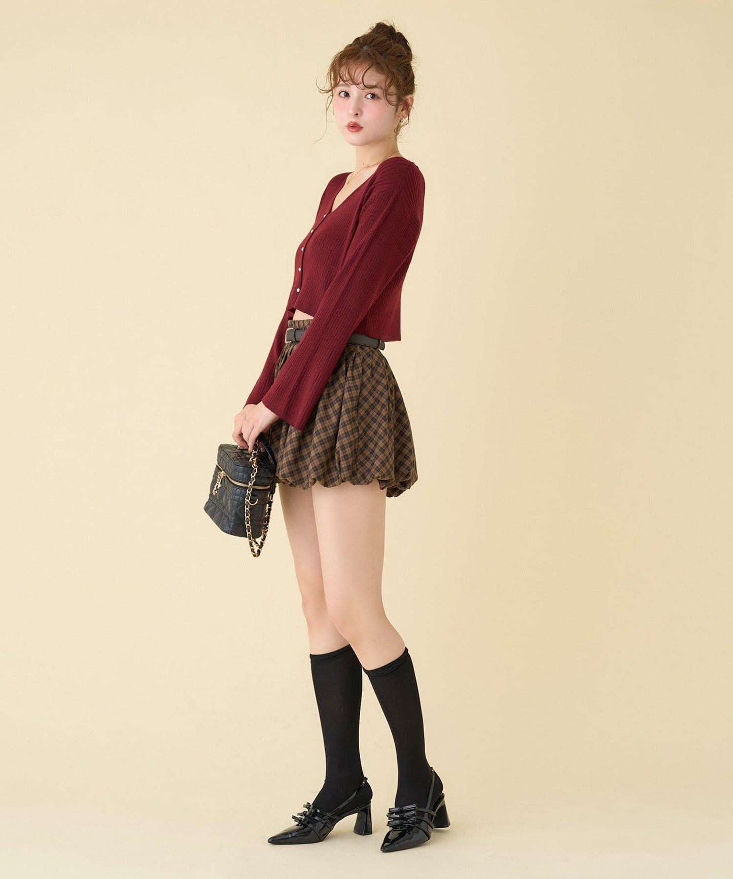 帶腰帶百褶泡泡迷你裙