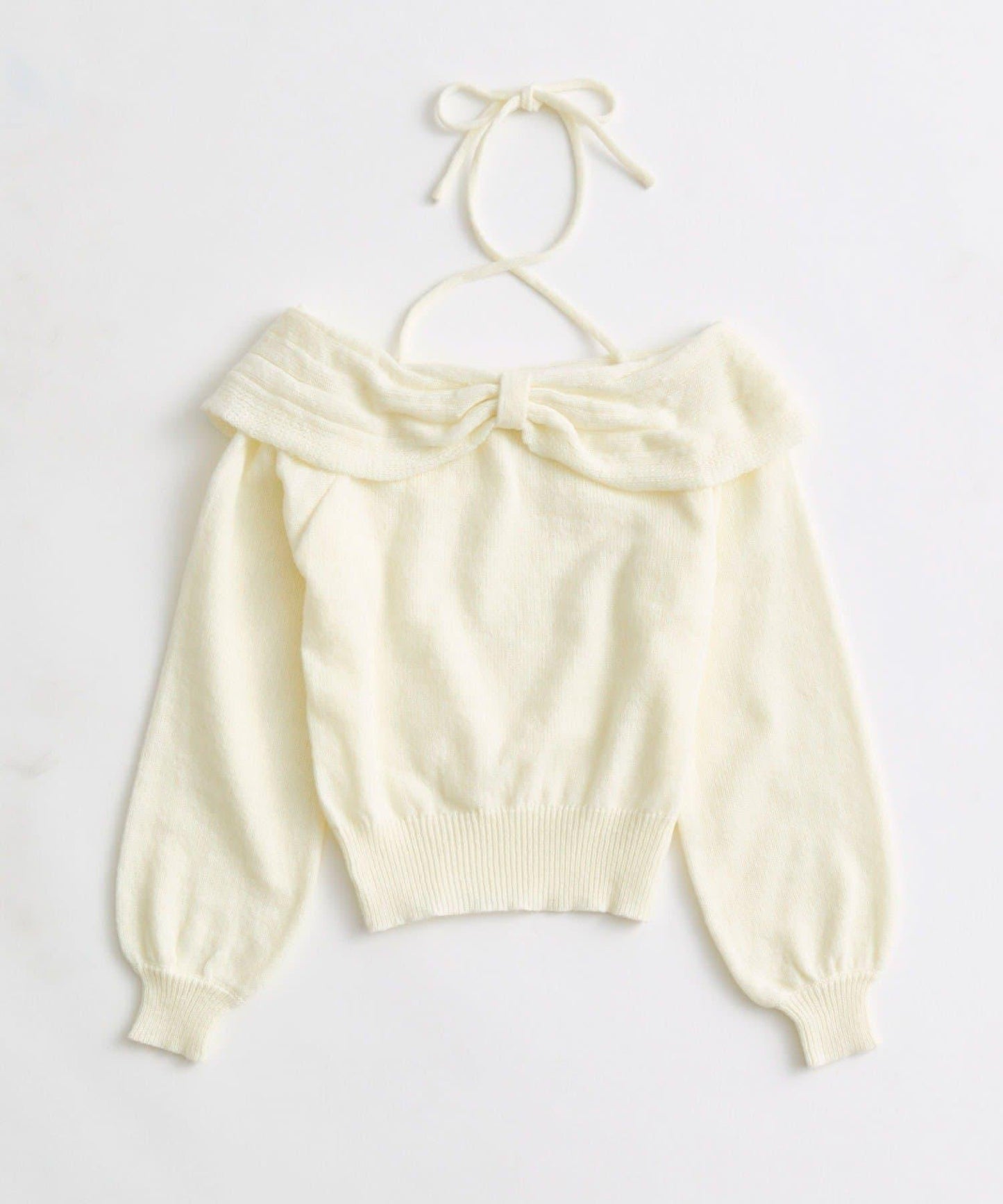 蝴蝶結一字肩針織衫