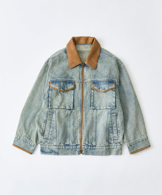 拼色翻領牛仔夾克