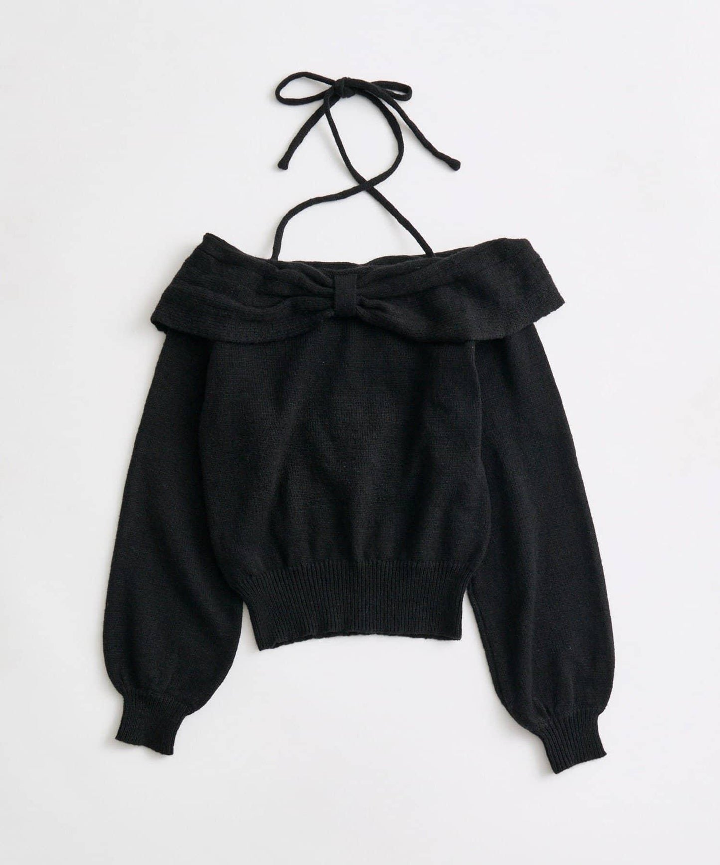 蝴蝶結一字肩針織衫