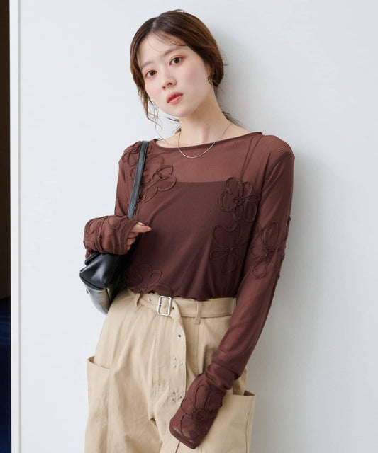 花卉繡花透視上衣
