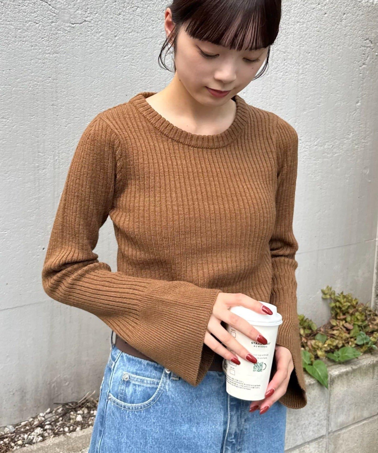 W喇叭袖羅紋針織衫