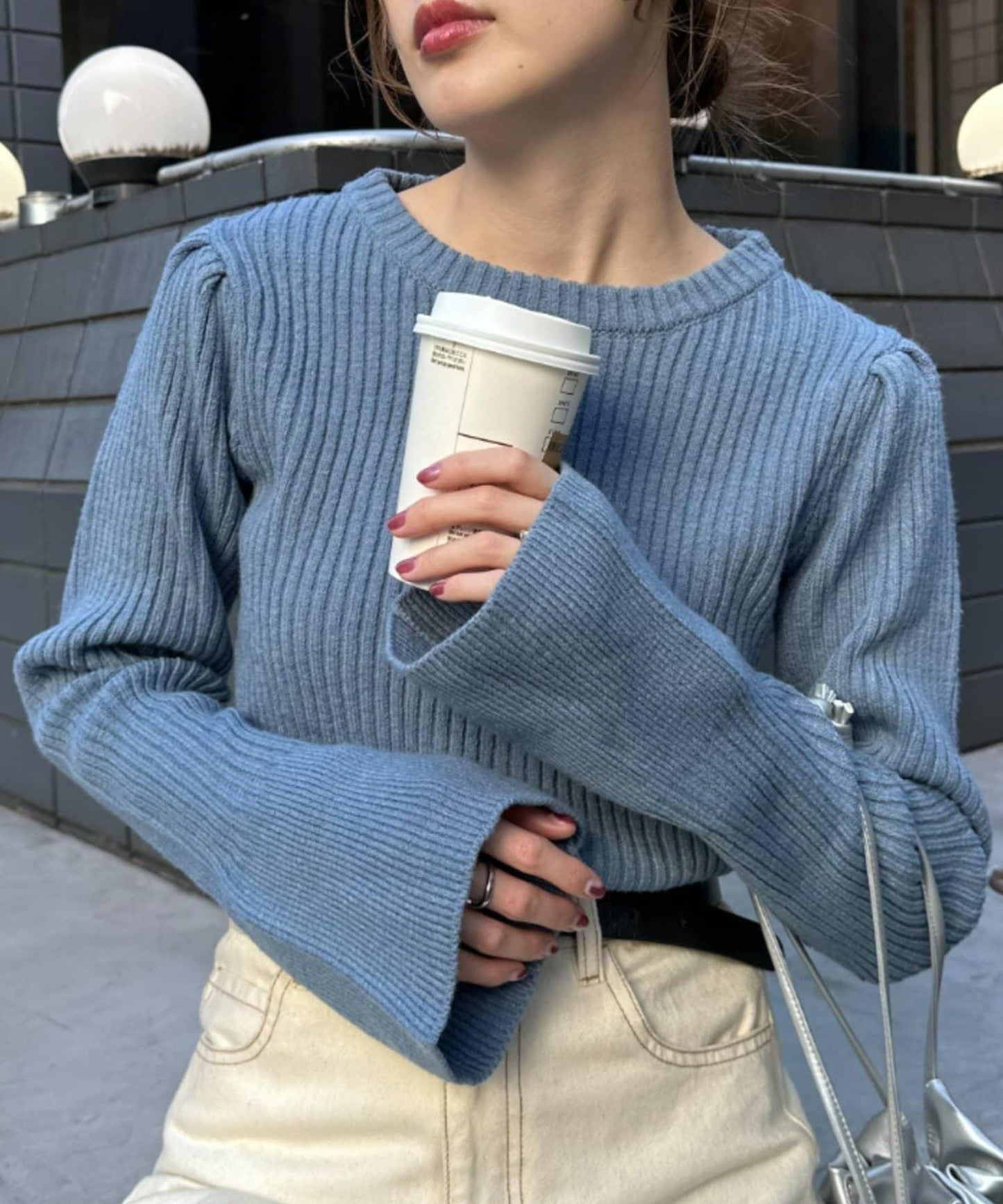 W喇叭袖羅紋針織衫