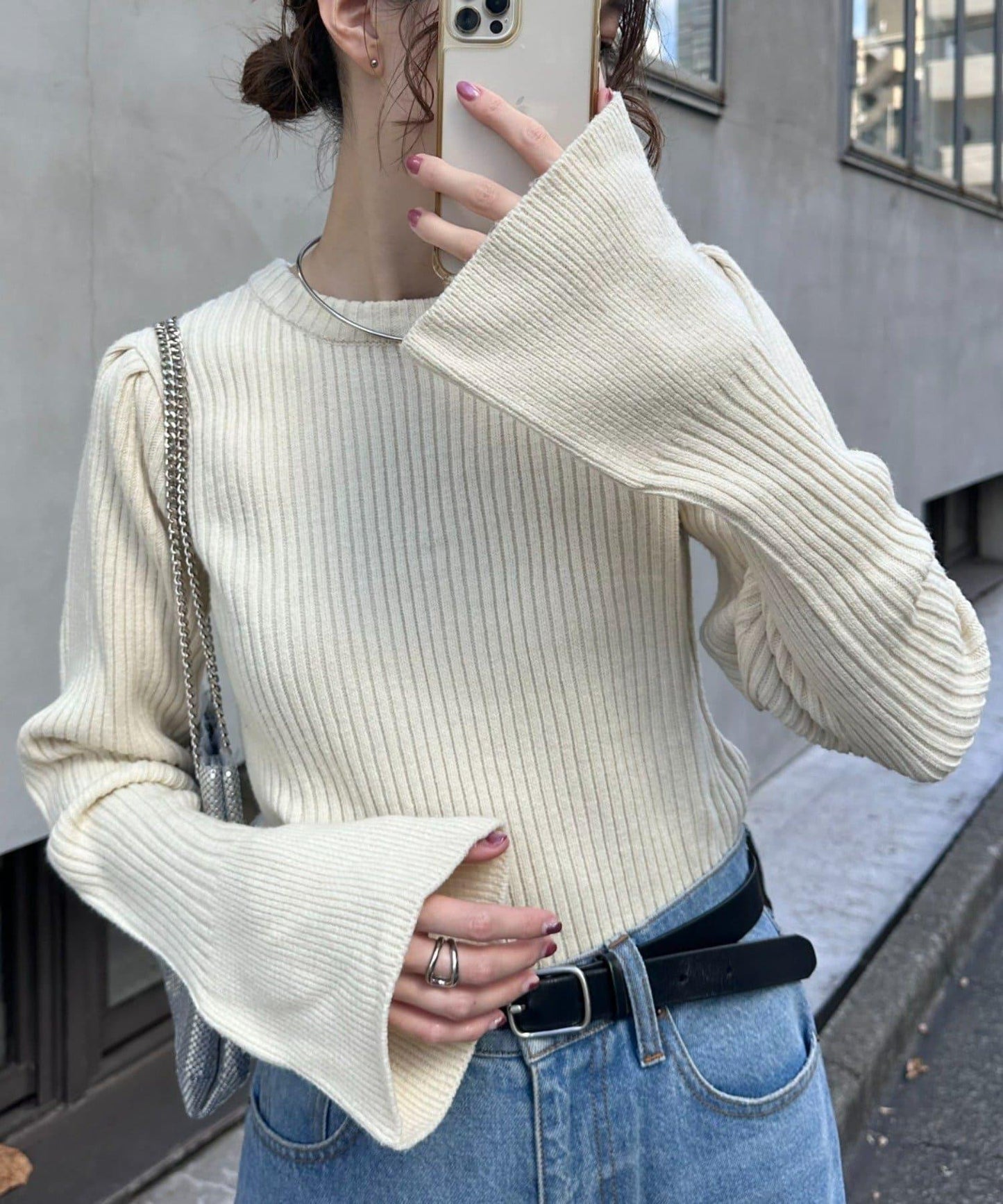 W喇叭袖羅紋針織衫