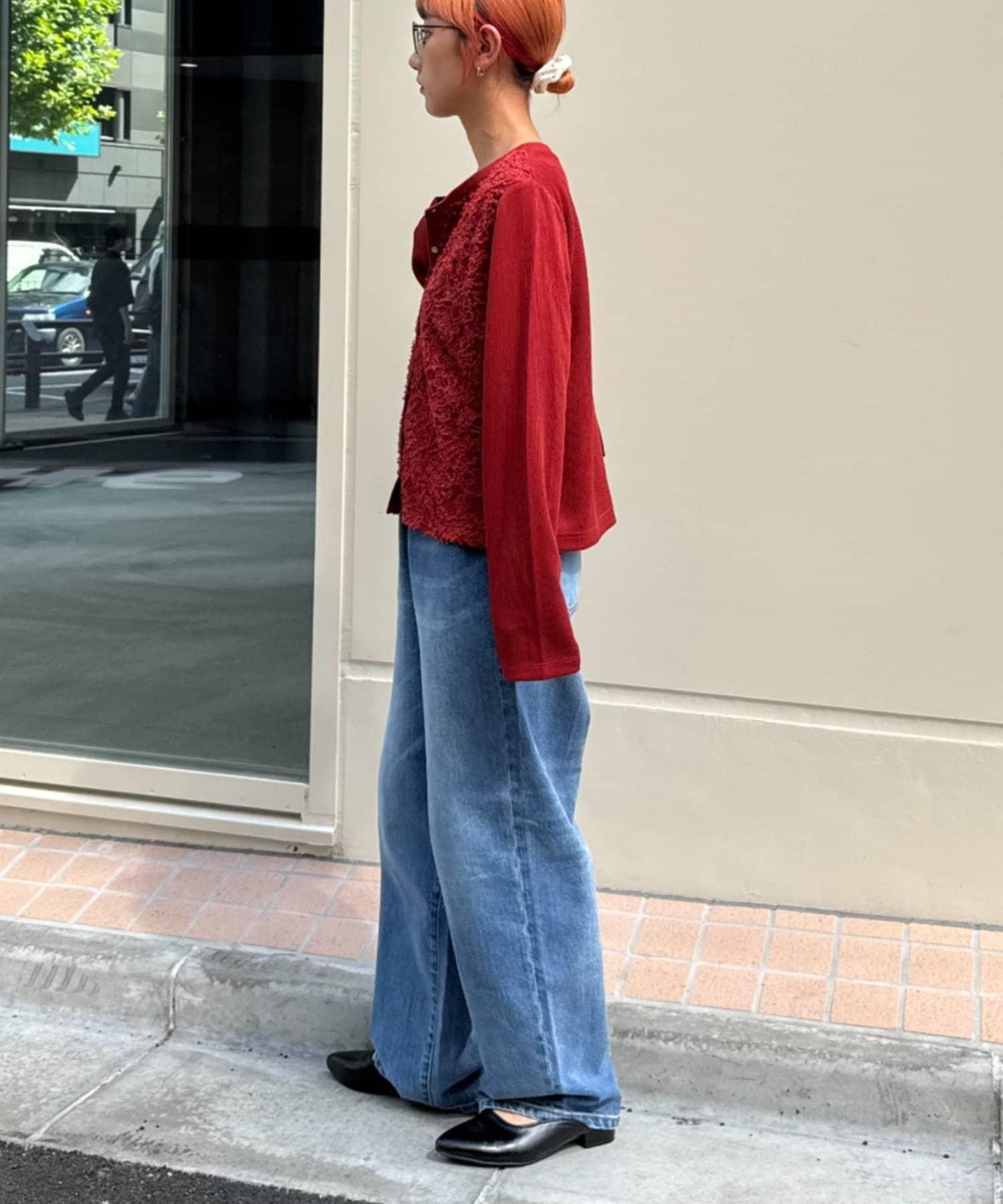 蕾絲拼接羅紋按扣開衫