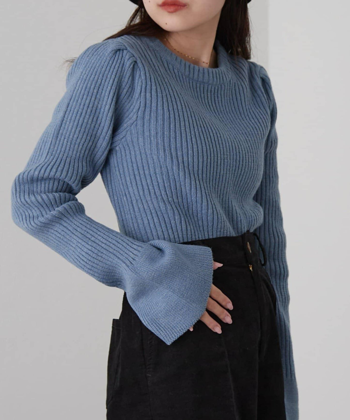 W喇叭袖羅紋針織衫