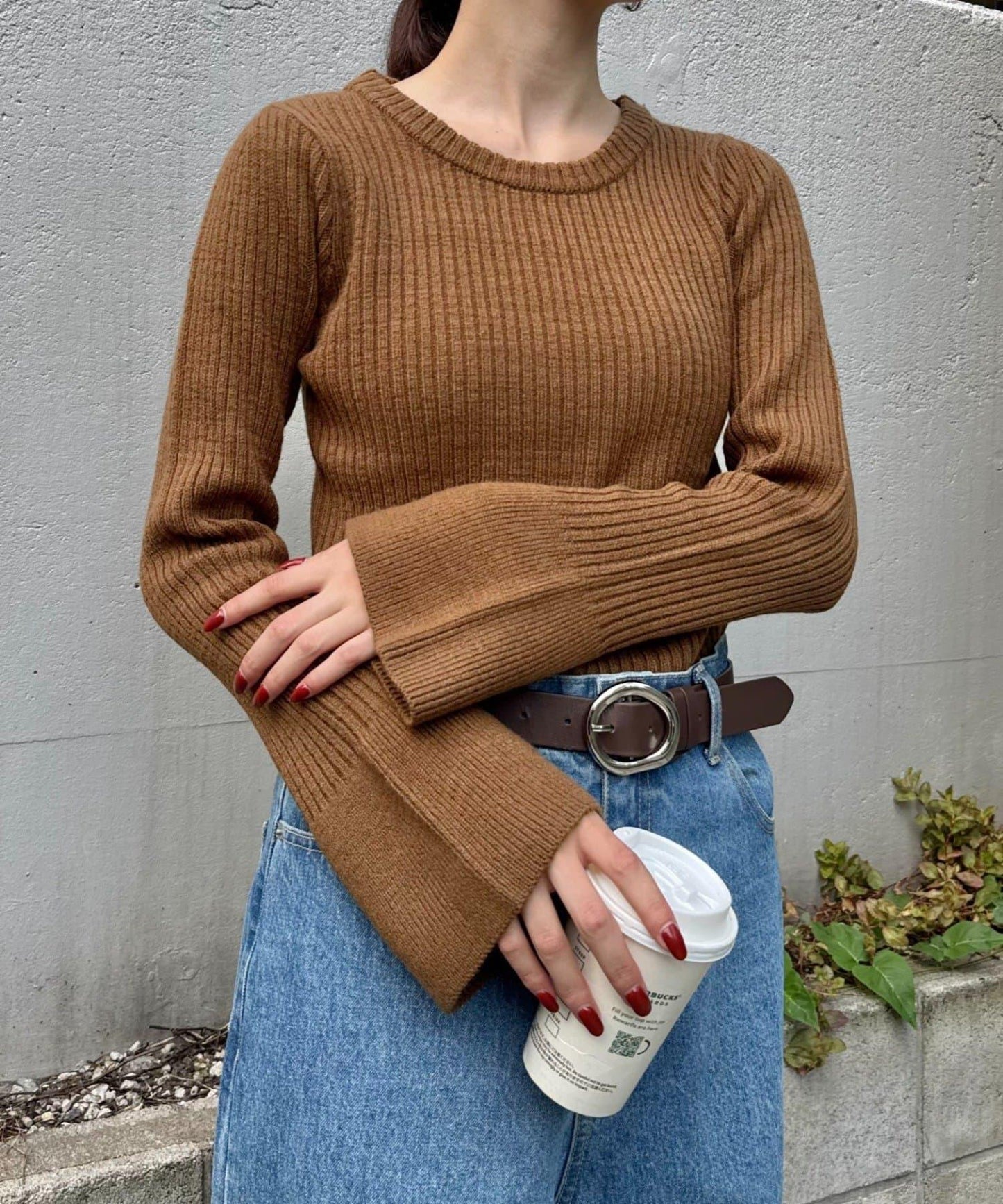 W喇叭袖羅紋針織衫