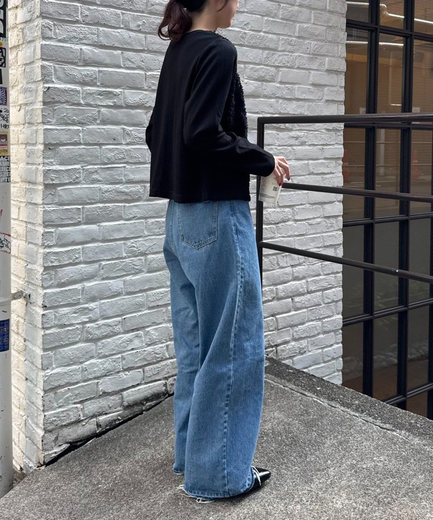蕾絲拼接羅紋按扣開衫
