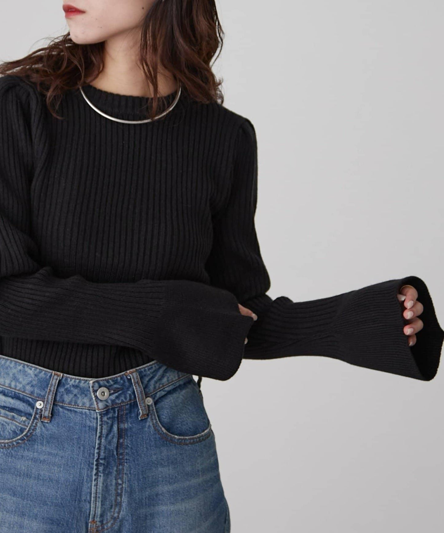 W喇叭袖羅紋針織衫