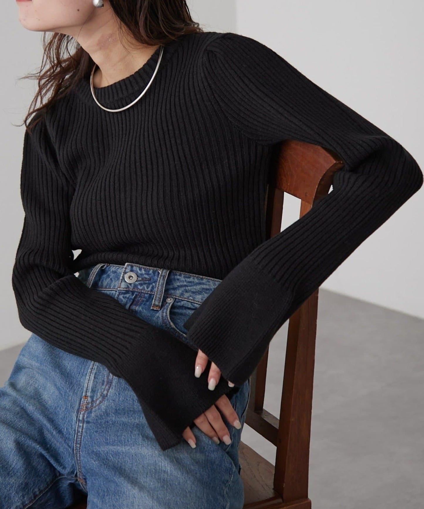 W喇叭袖羅紋針織衫