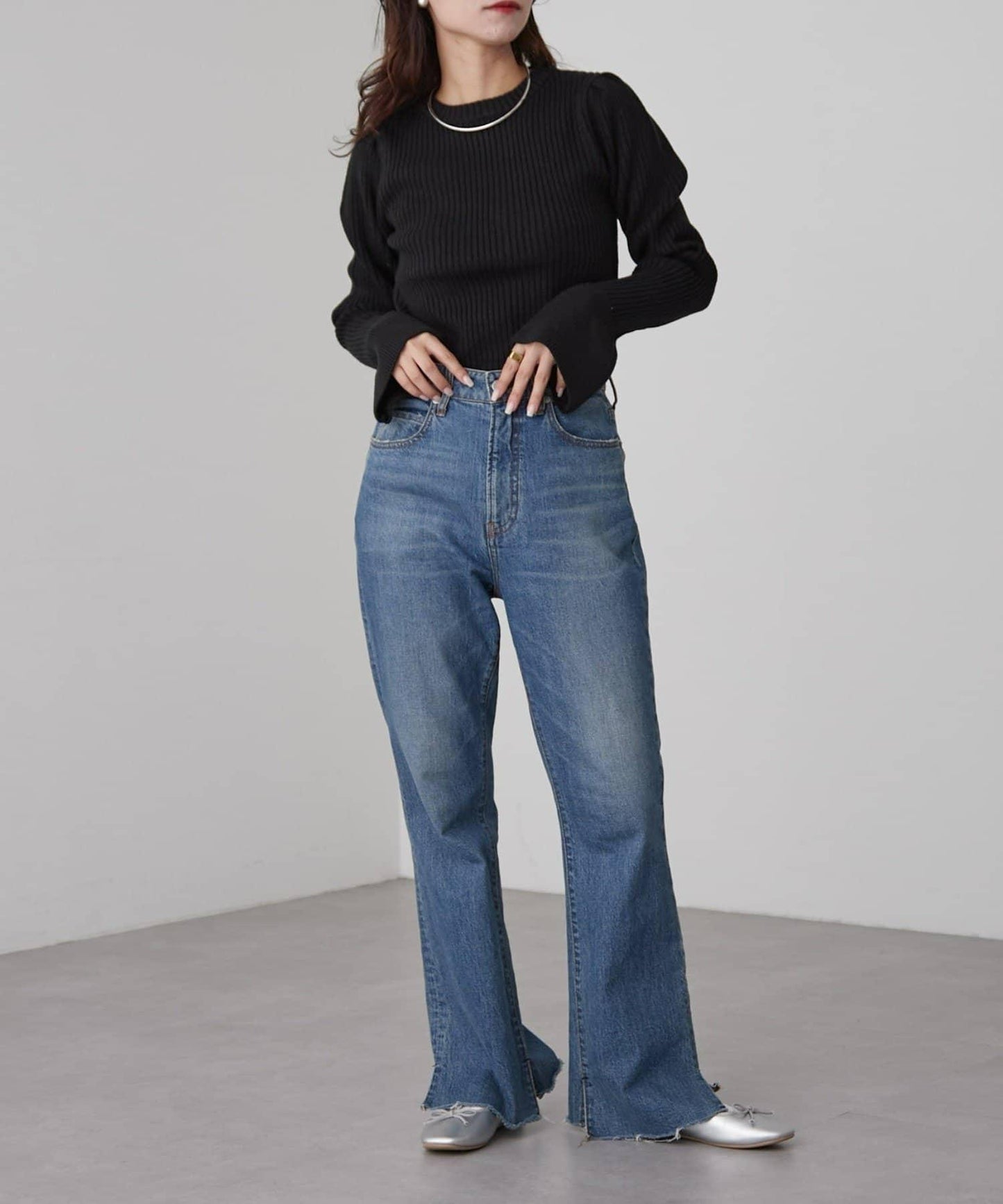 W喇叭袖羅紋針織衫