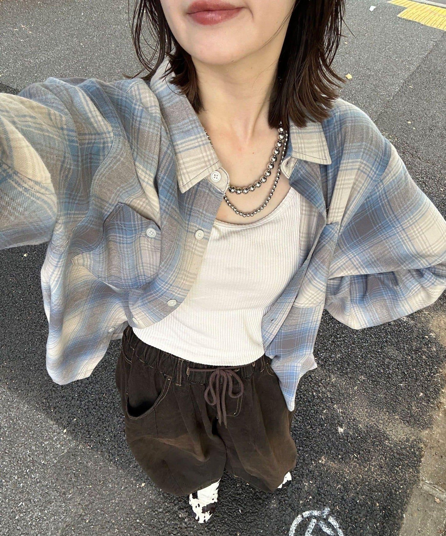 拼色格紋襯衫