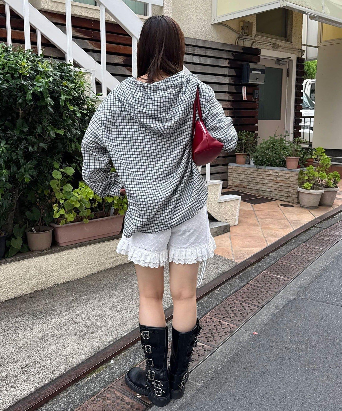 連帽拼色格子襯衫 / 衛衣