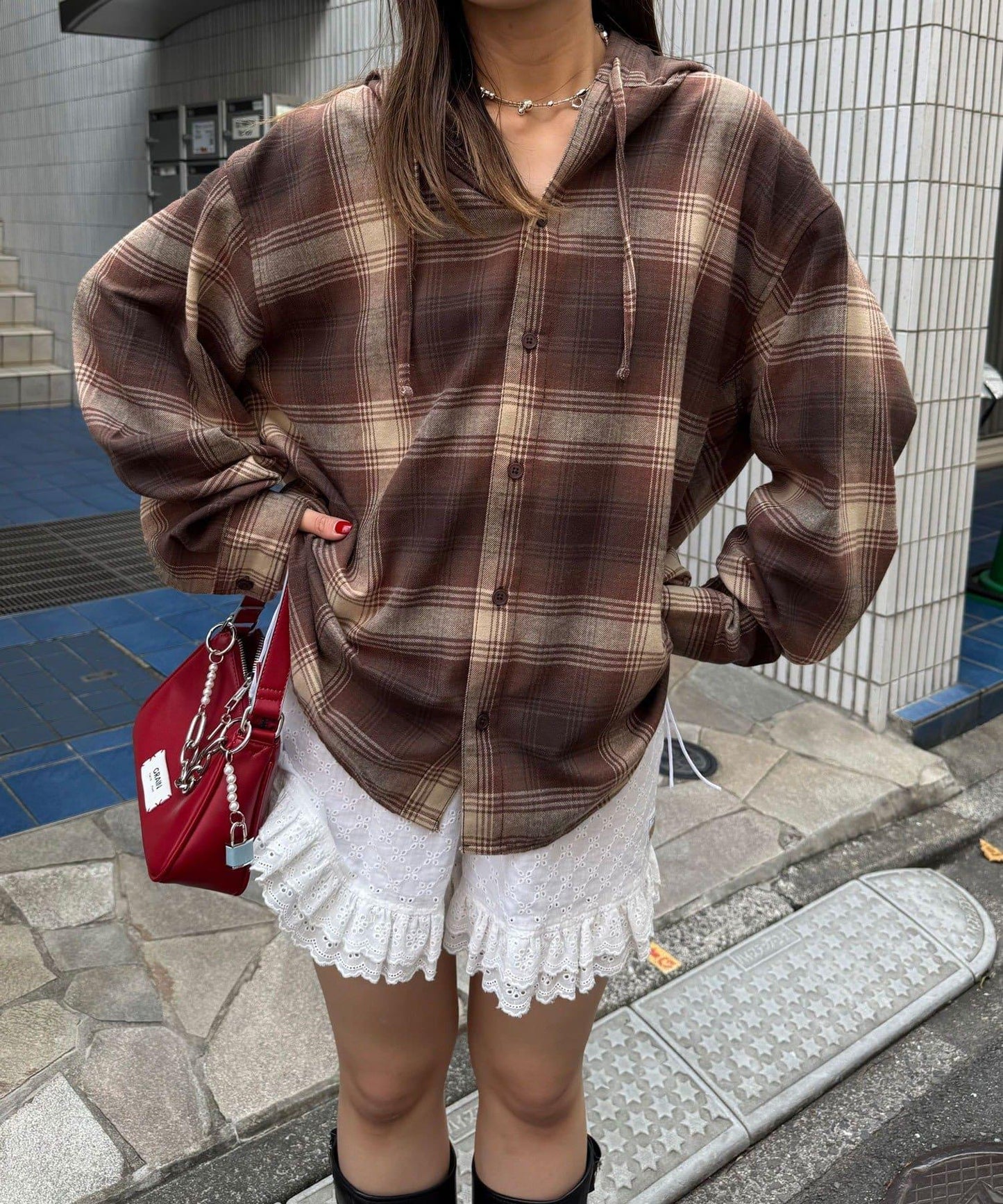 連帽拼色格子襯衫 / 衛衣