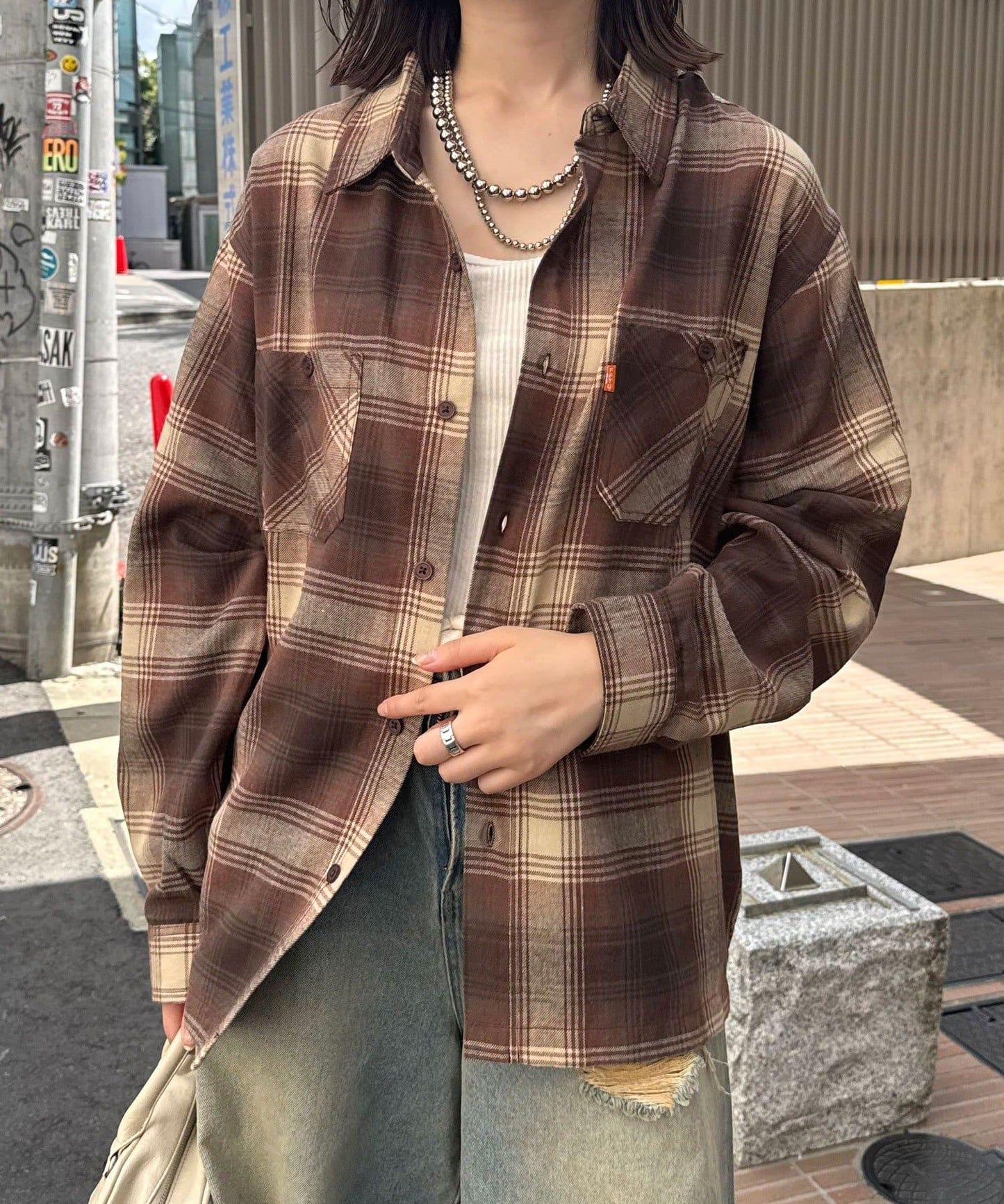 拼色格紋襯衫