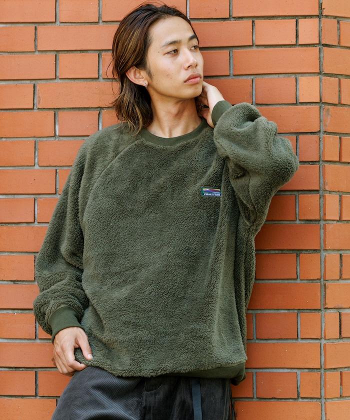 寬鬆版型插肩袖長絨抓絨套頭衫