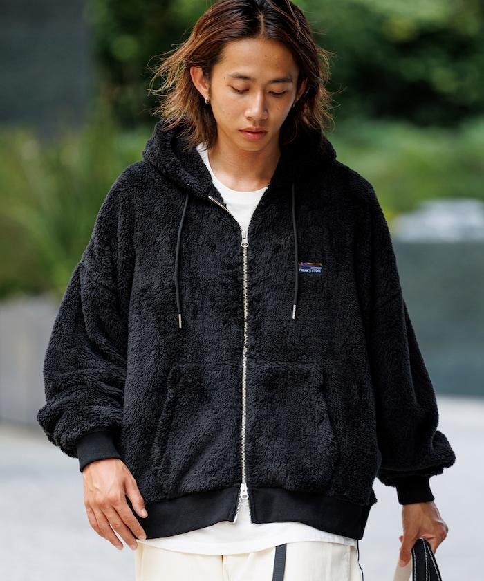 寬鬆版型 單點裝飾 長絨絨面拉鍊連帽衫