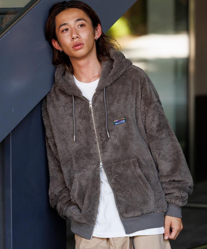 寬鬆版型 單點裝飾 長絨絨面拉鍊連帽衫