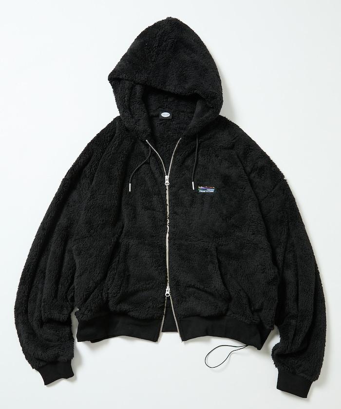 寬鬆版型 單點裝飾 長絨絨面拉鍊連帽衫