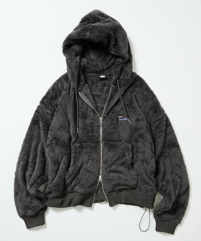 寬鬆版型 單點裝飾 長絨絨面拉鍊連帽衫