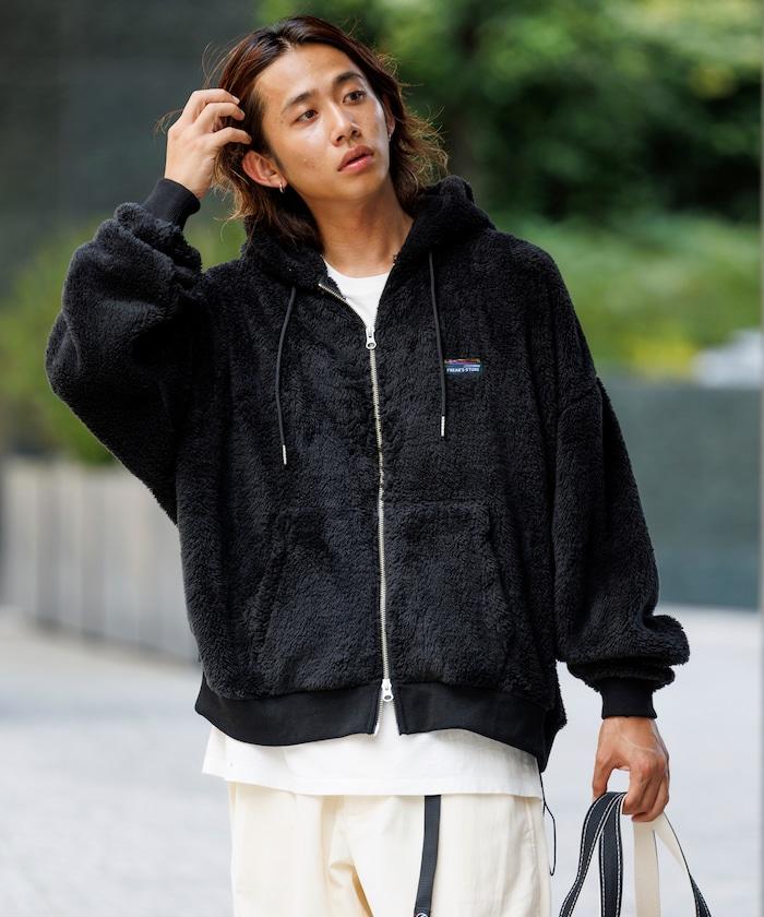 寬鬆版型 單點裝飾 長絨絨面拉鍊連帽衫