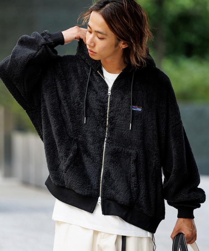 寬鬆版型 單點裝飾 長絨絨面拉鍊連帽衫