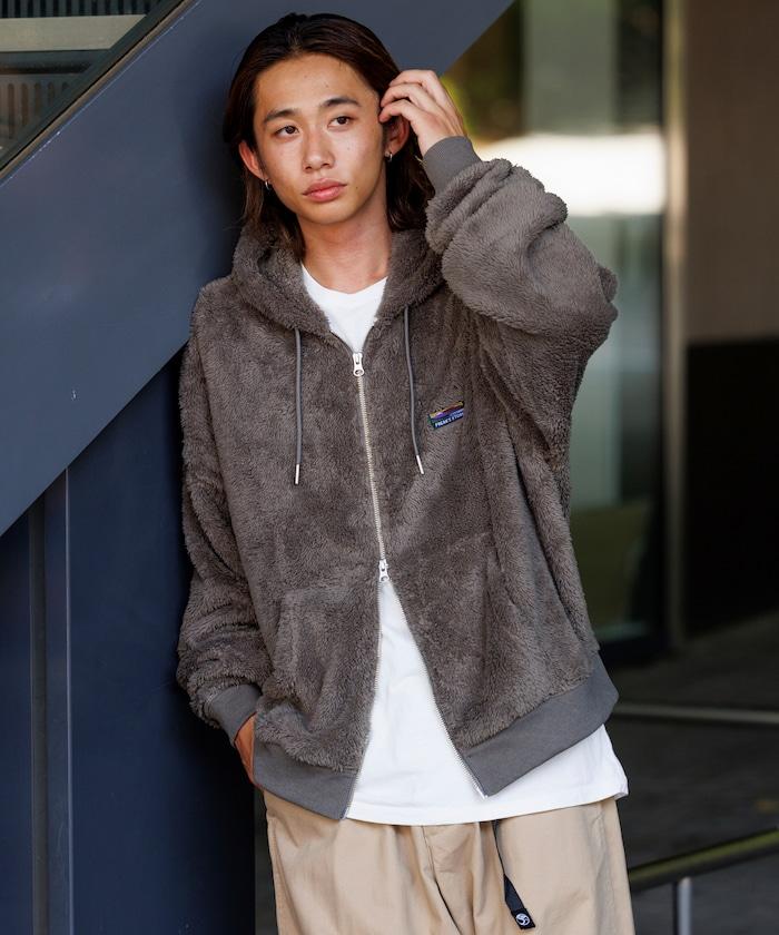 寬鬆版型 單點裝飾 長絨絨面拉鍊連帽衫