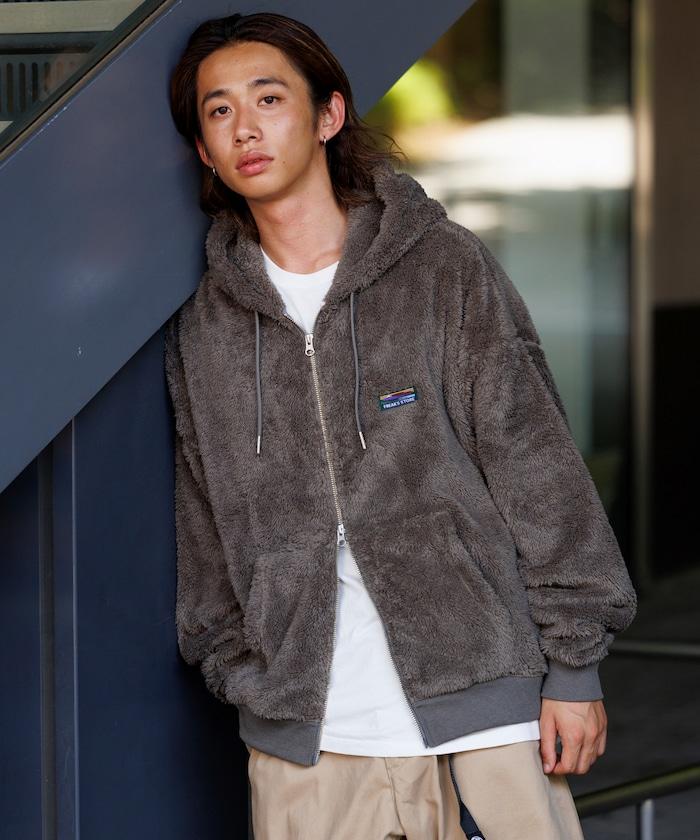 寬鬆版型 單點裝飾 長絨絨面拉鍊連帽衫