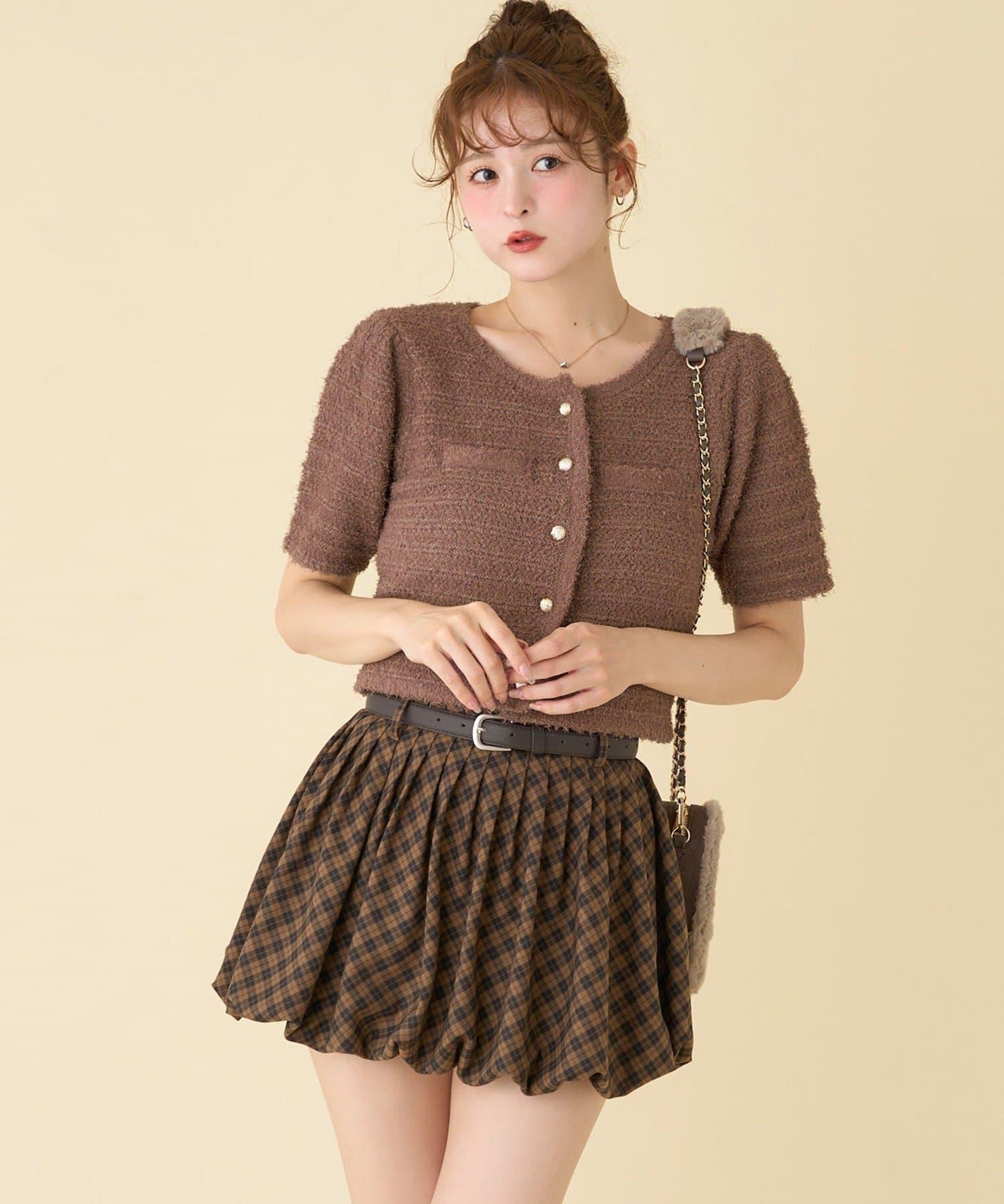 帶腰帶百褶泡泡迷你裙