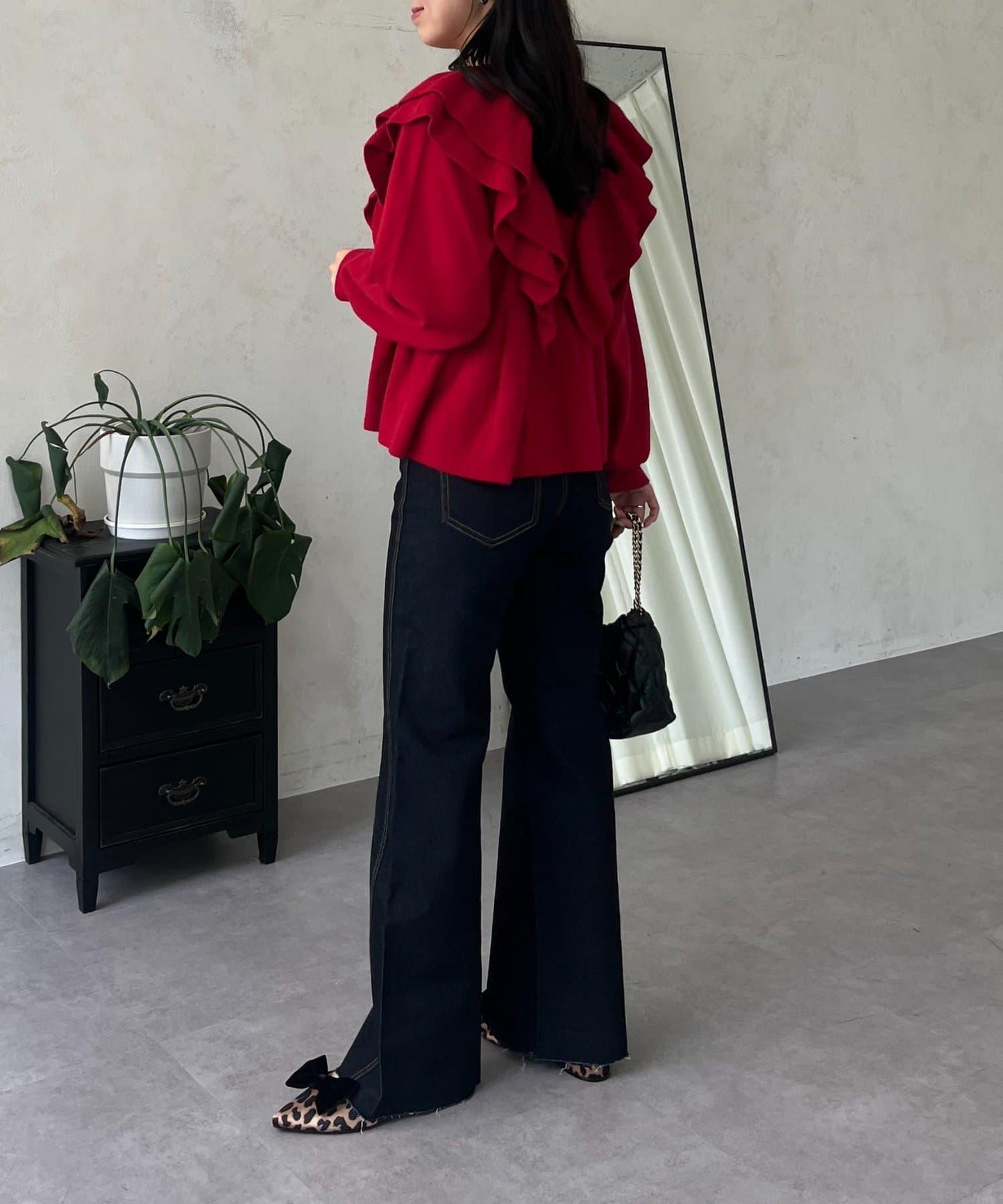 高腰鬆緊帶彈力微喇牛仔褲