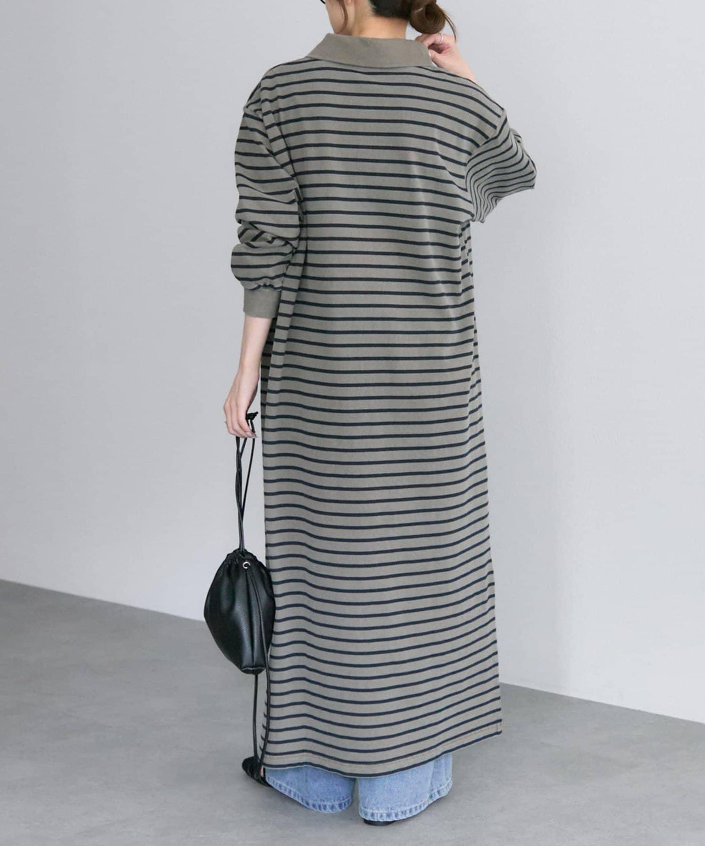 顏料條紋翻領連衣裙