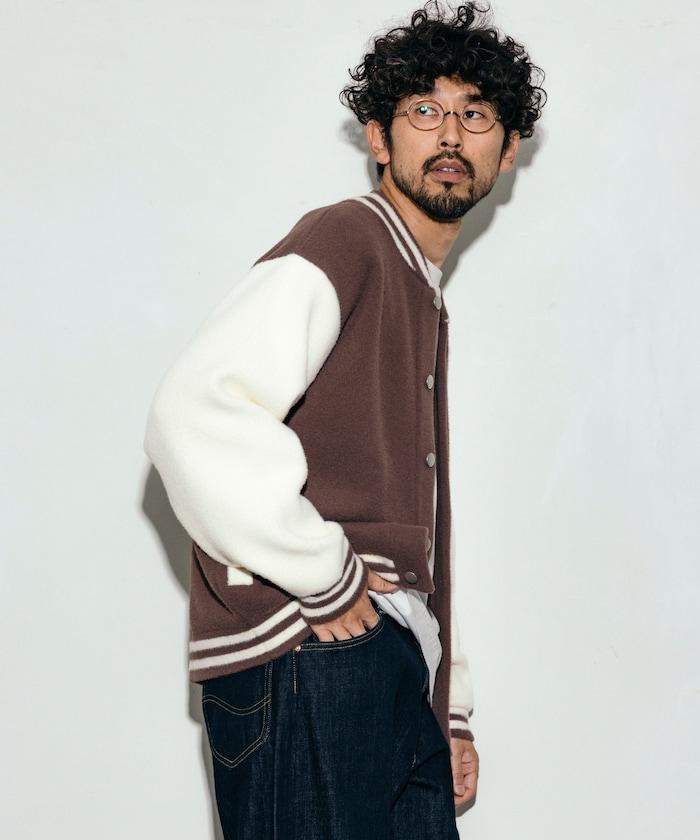 寬鬆版型標誌針織棒球夾克