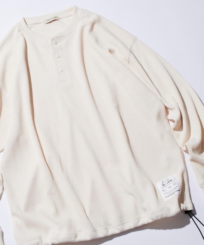 Drymix(R) / 乾爽混紡寬鬆版型華夫格亨利領T恤