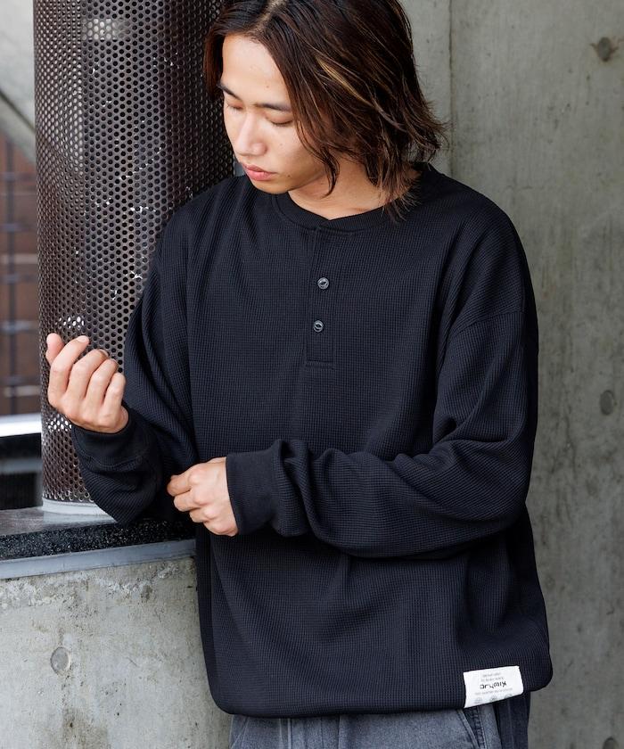 Drymix(R) / 乾爽混紡寬鬆版型華夫格亨利領T恤