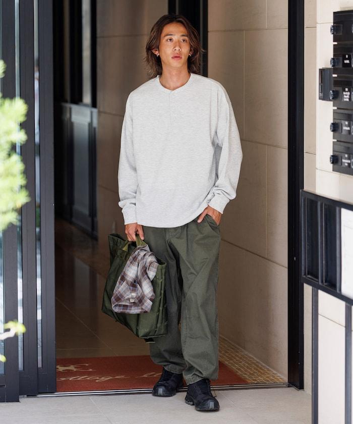 Drymix(R) / 乾爽混紡寬鬆版型華夫格亨利領T恤