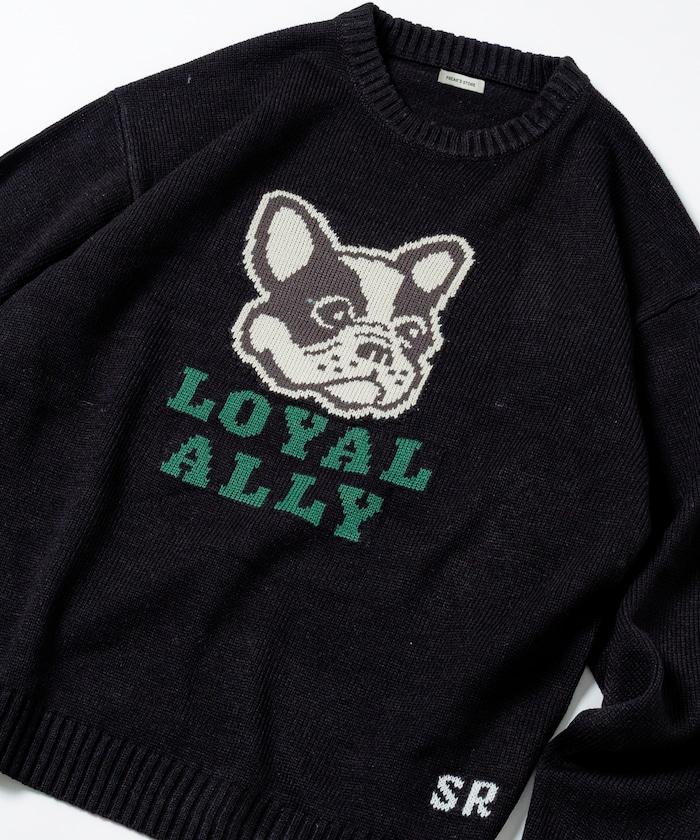 寬鬆版型提花圓領針織衫 / DOG LOYAL ALLY