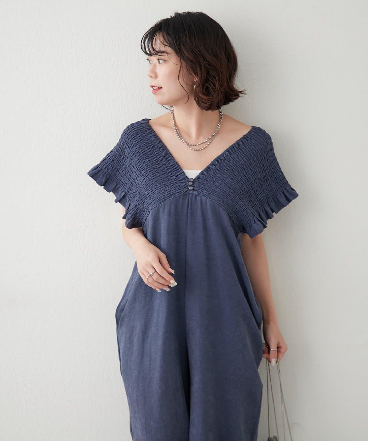 桃色磨毛褶皺揹帶褲