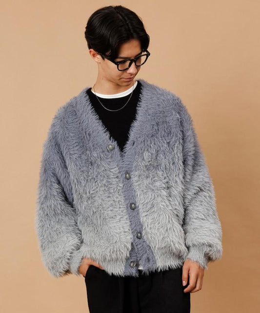 羽毛紗漸變色V領開衫 / 寬鬆版型