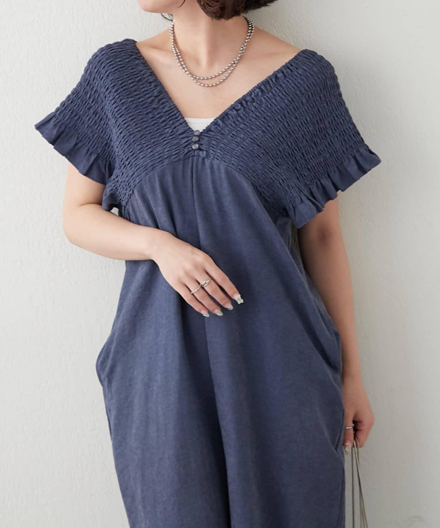 桃色磨毛褶皺揹帶褲