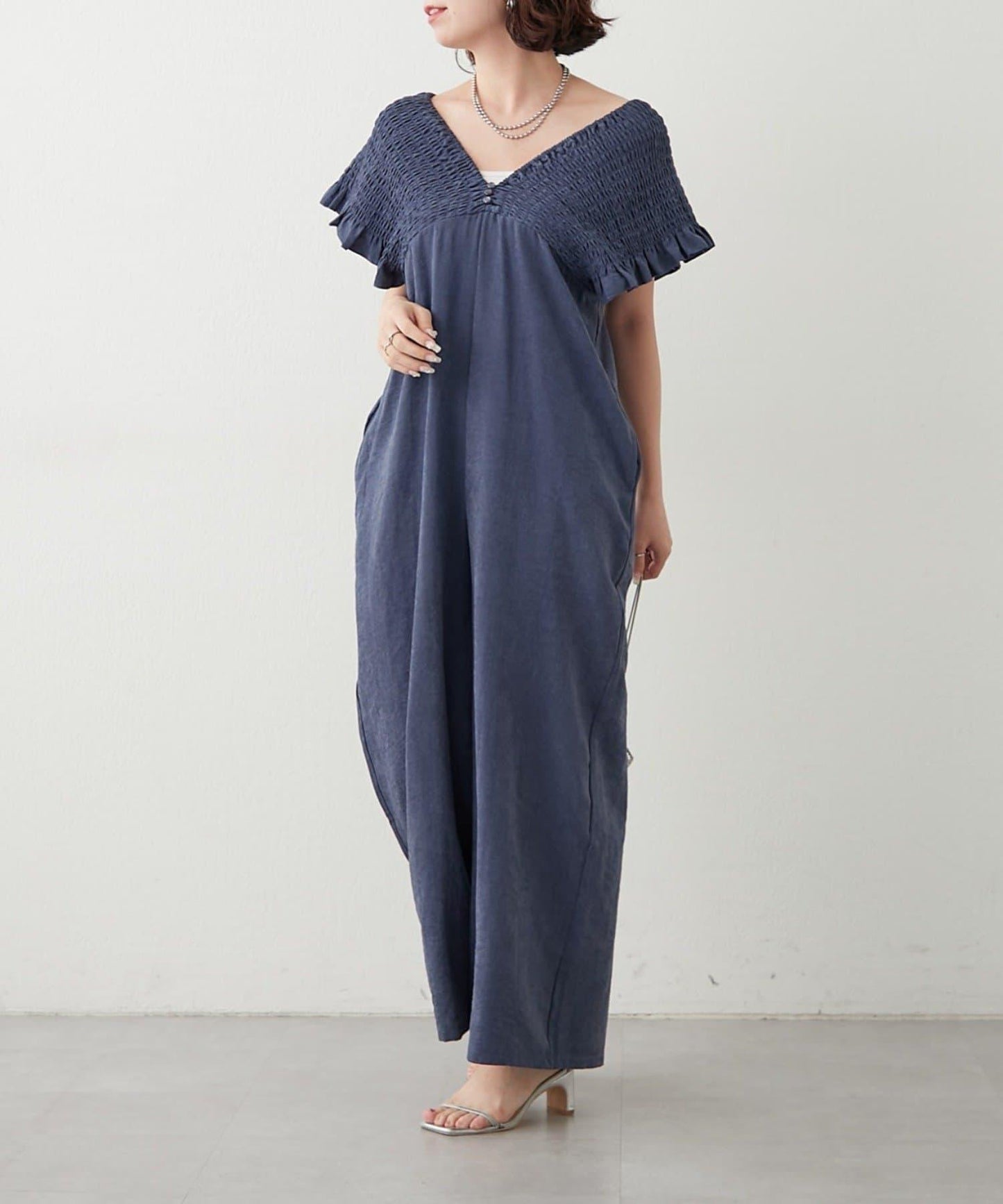 桃色磨毛褶皺揹帶褲