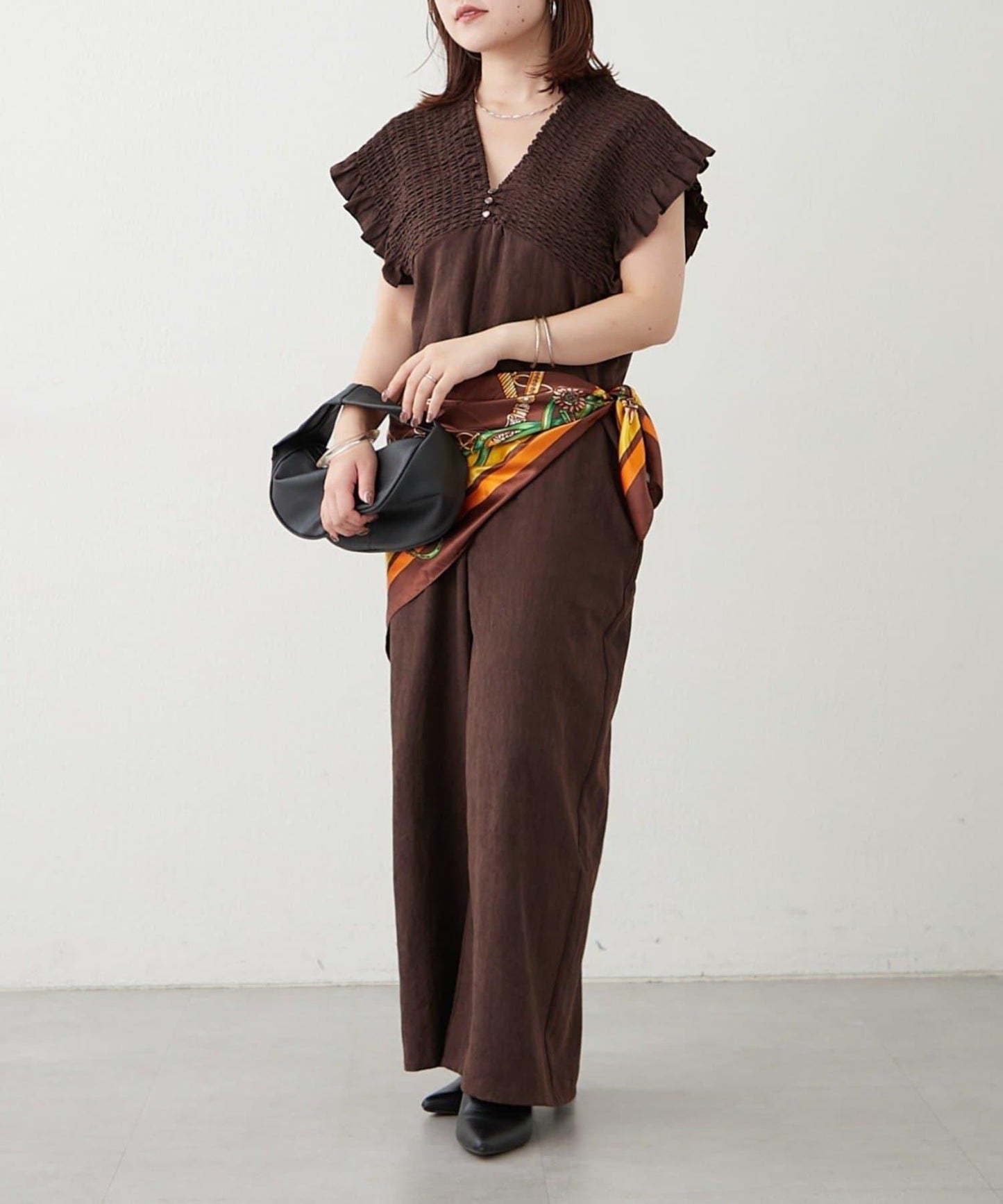 桃色磨毛褶皺揹帶褲