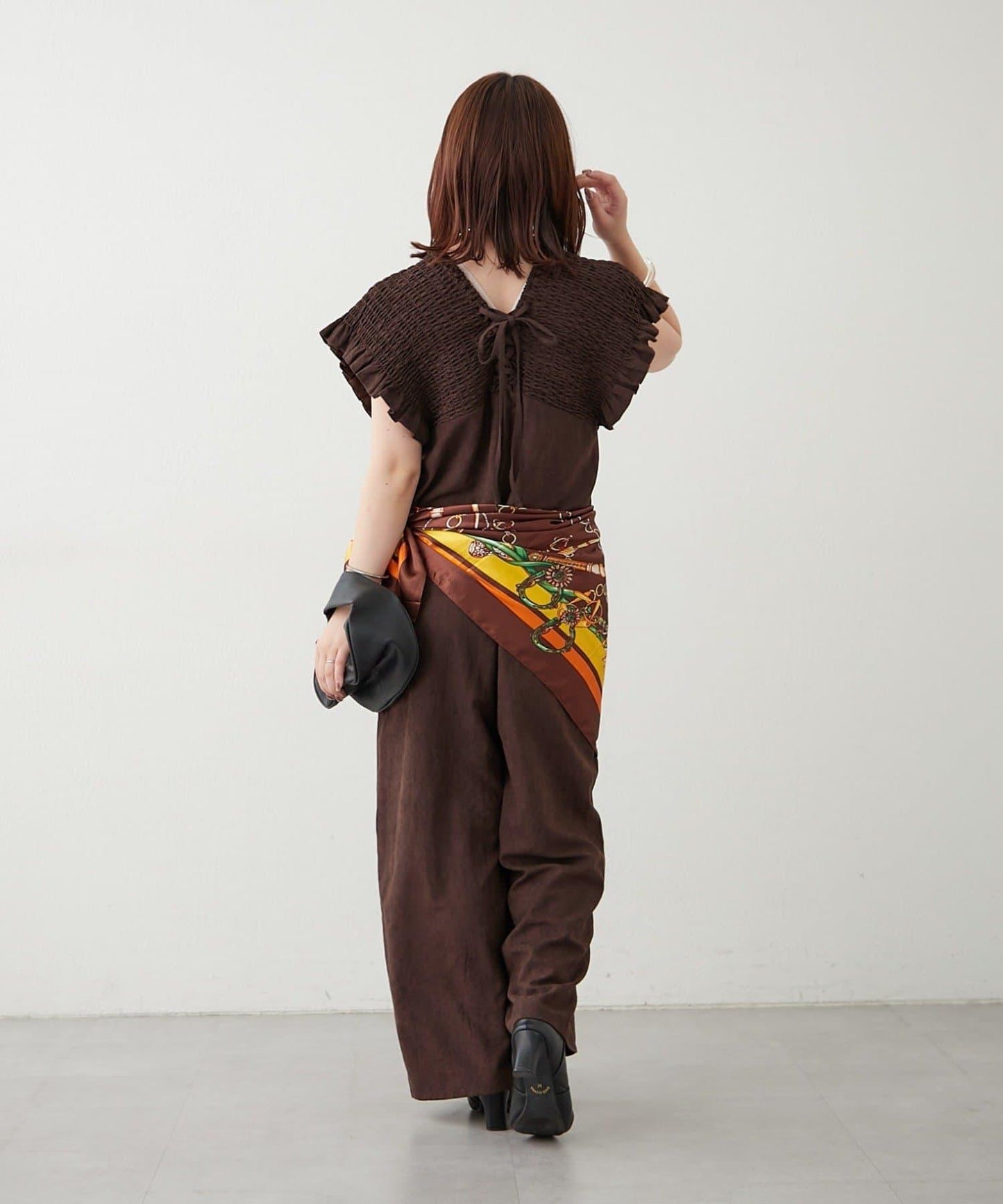 桃色磨毛褶皺揹帶褲