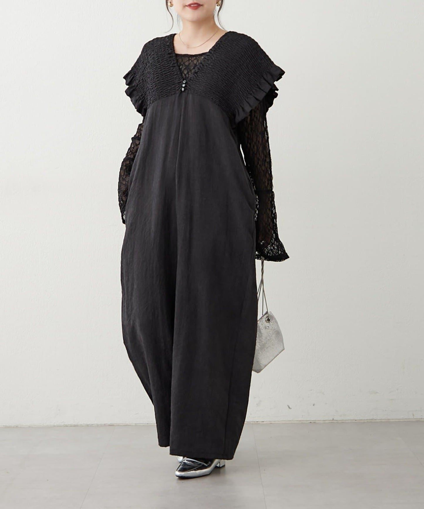 桃色磨毛褶皺揹帶褲