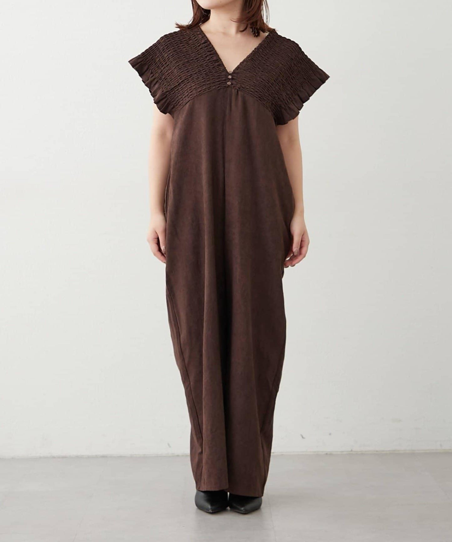 桃色磨毛褶皺揹帶褲