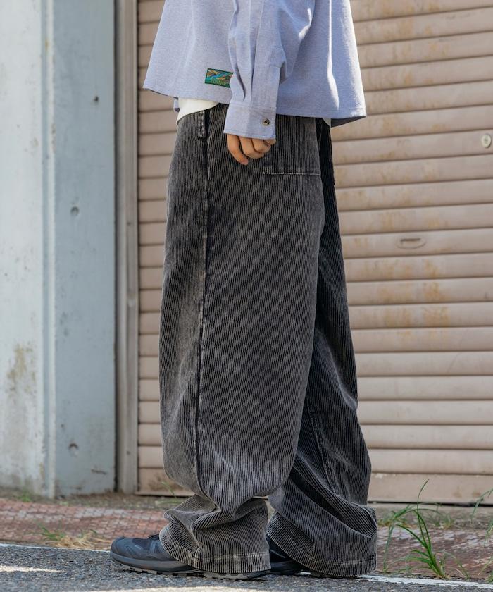 寬鬆褶皺抽繩燈芯絨長褲