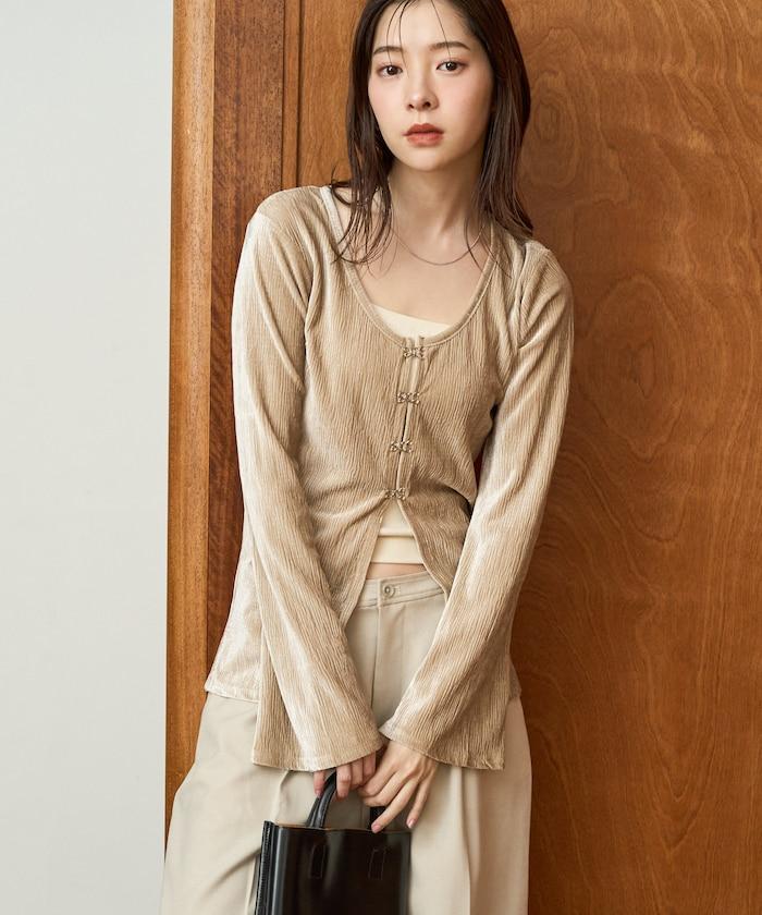 楊柳天鵝絨釦子上衣