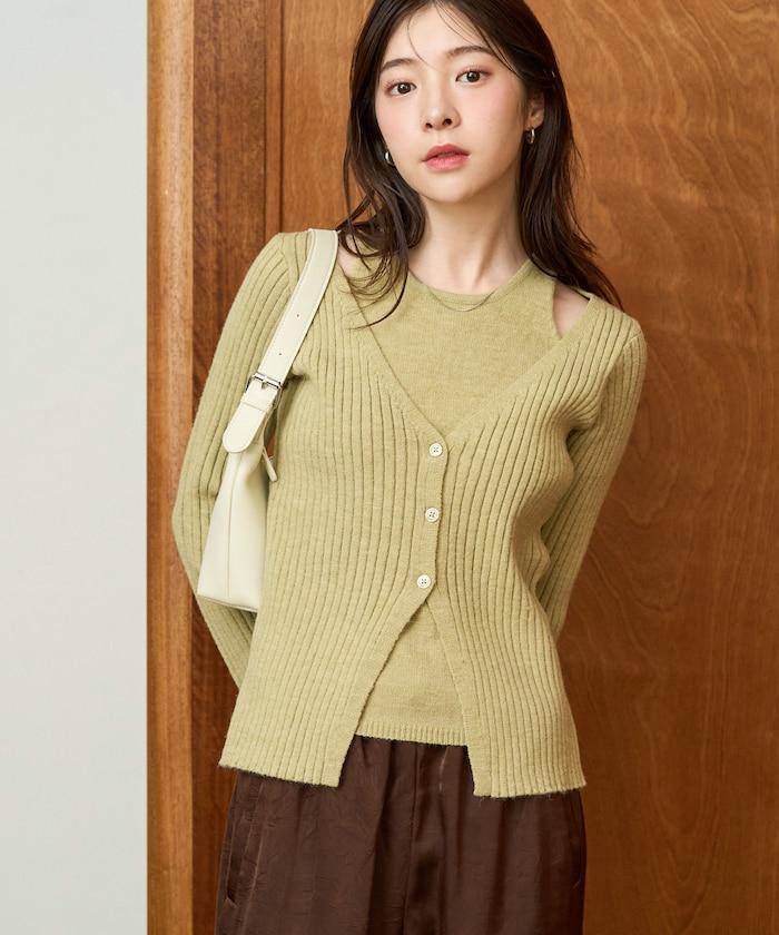 拼接紐釦針織開衫套頭衫