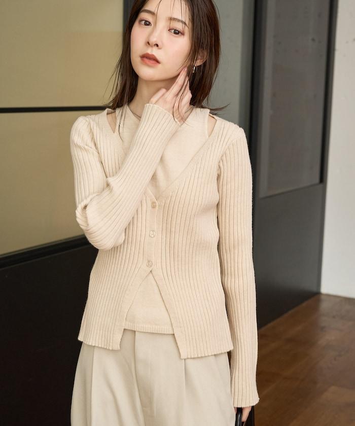 拼接紐釦針織開衫套頭衫