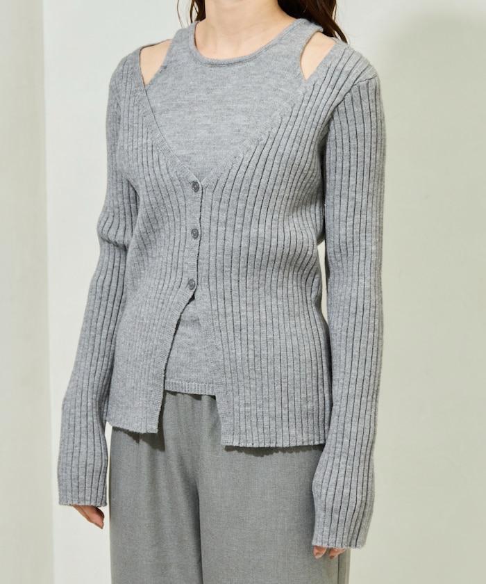 拼接紐釦針織開衫套頭衫