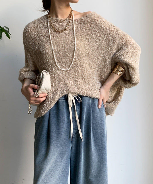 蝴蝶結紗線羽毛套頭衫